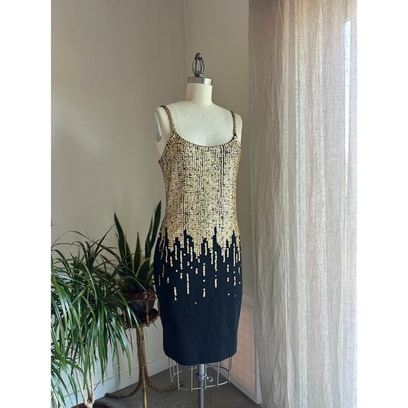 Outlander Women's L Dress Black Gold Sequin Wool Bodycon 90s Y2K Party Glam NWT - Picture 3 of 4